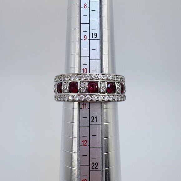 VTG Sterling Silver 925 Red & White Cubic Zirconia Statement Ring Size 10.5 - Picture 8 of 9